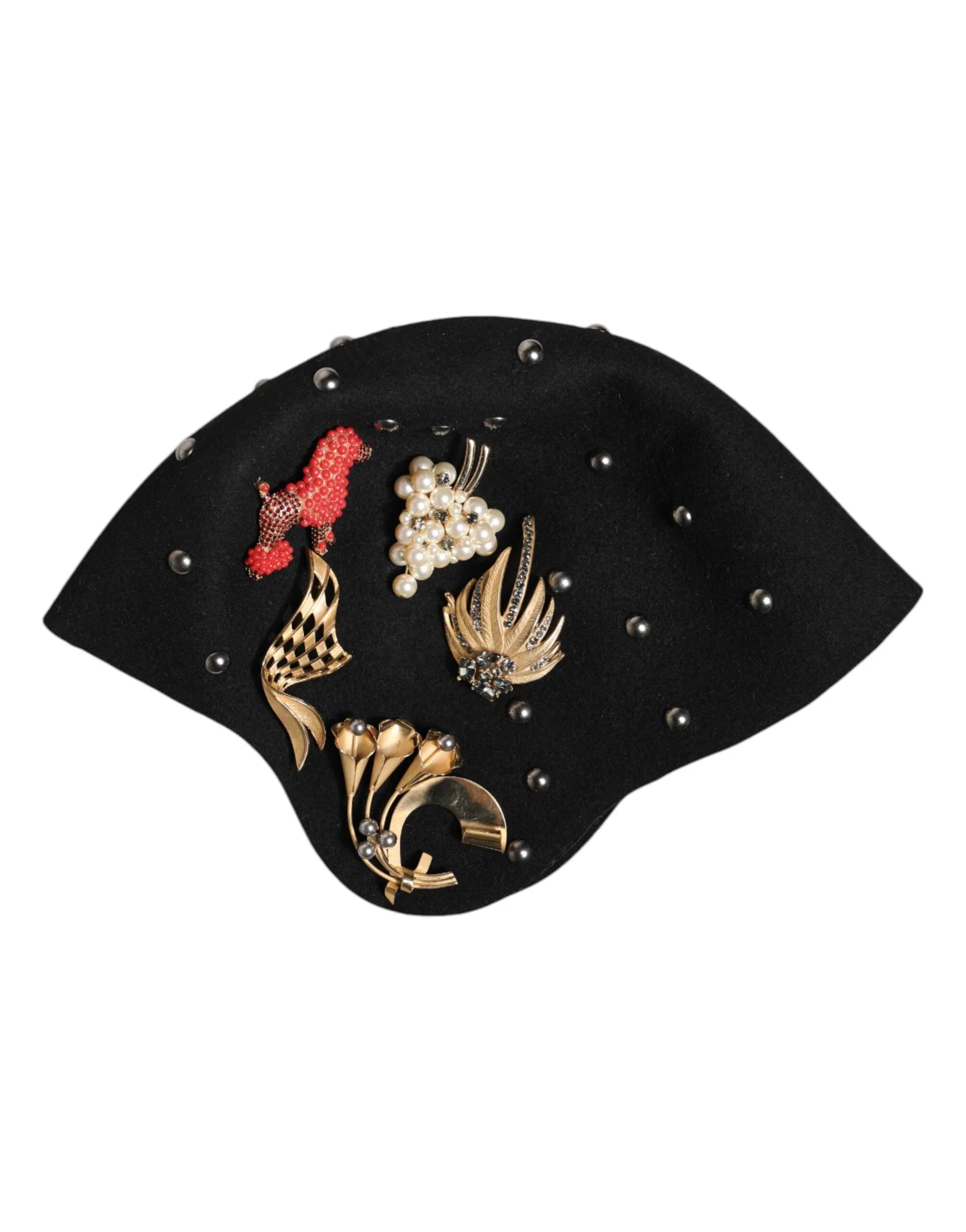 Dolce & Gabbana Black Wool Multicolor Embellished Cloche Hat - Zeiniez