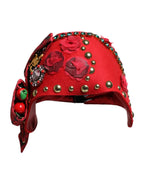 Dolce & Gabbana Red Crystal Gold Roses Brooch Embellished Hat - Zeiniez