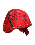 Dolce & Gabbana Red Crystal Gold Roses Brooch Embellished Hat - Zeiniez