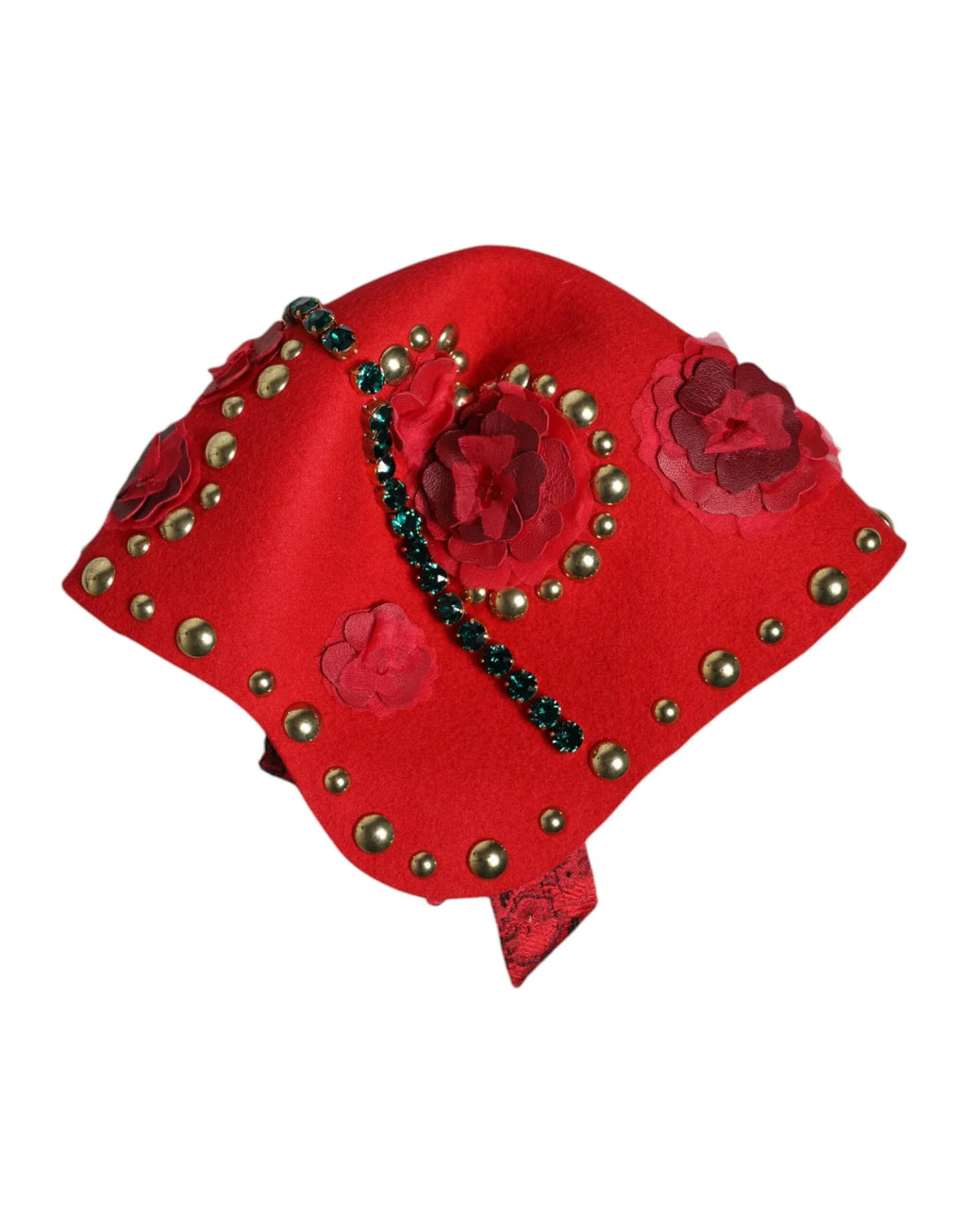 Dolce & Gabbana Red Crystal Gold Roses Brooch Embellished Hat - Zeiniez