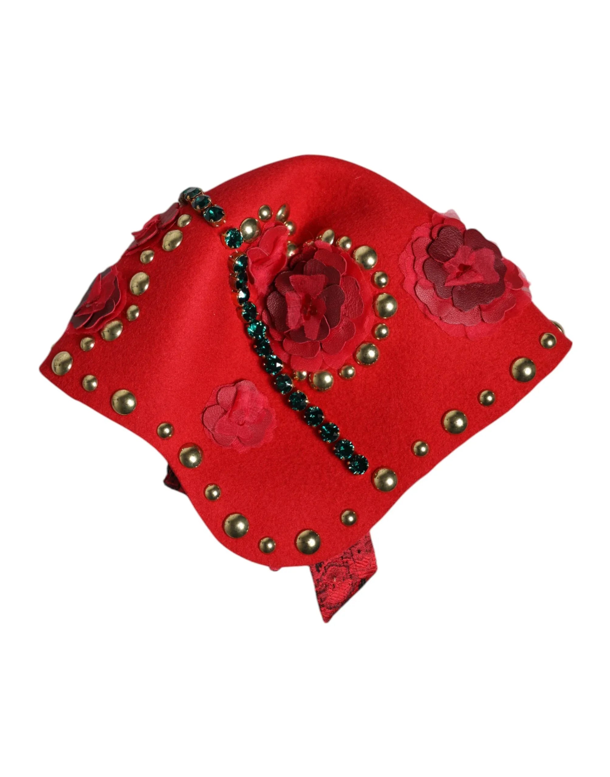 Dolce & Gabbana Red Crystal Gold Roses Brooch Embellished Hat - Zeiniez