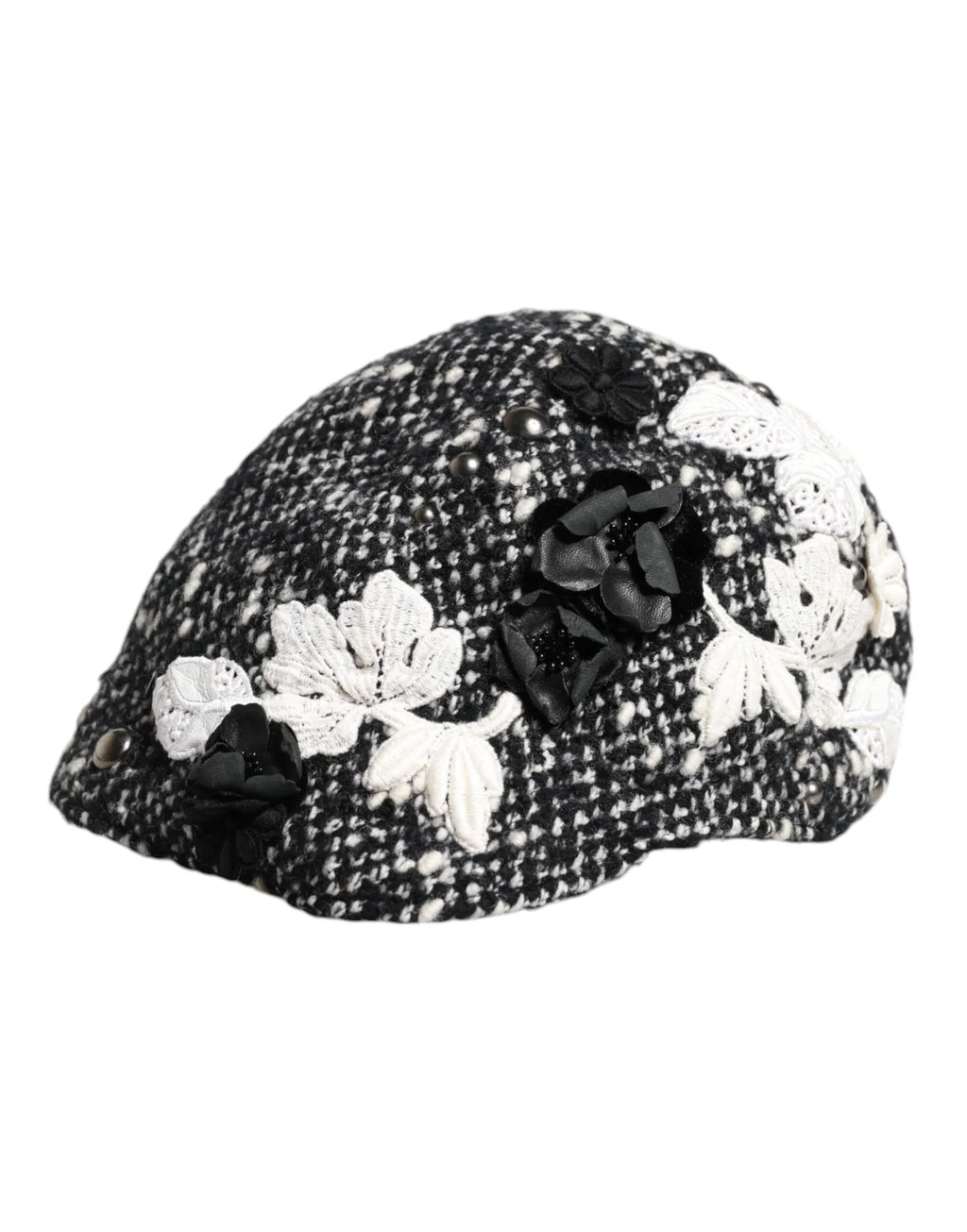 Dolce & Gabbana Black Wool White Floral Embellished Cloche Hat - Zeiniez