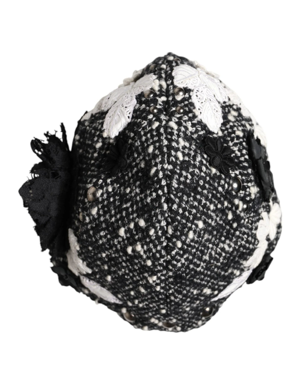 Dolce & Gabbana Black Wool White Floral Embellished Cloche Hat - Zeiniez