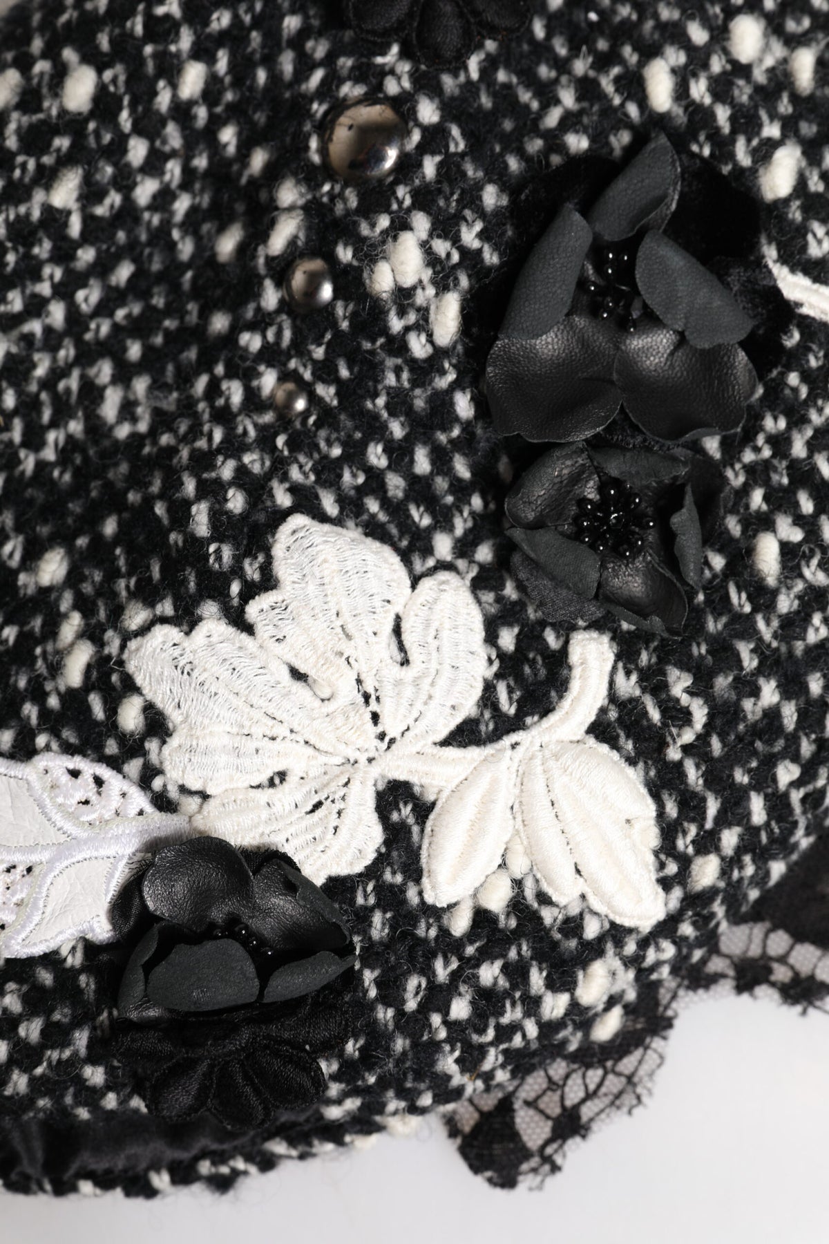 Dolce & Gabbana Black Wool White Floral Embellished Cloche Hat
