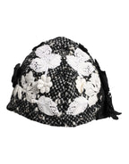 Dolce & Gabbana Black Wool White Floral Embellished Cloche Hat - Zeiniez