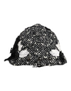Dolce & Gabbana Black Wool White Floral Embellished Cloche Hat - Zeiniez