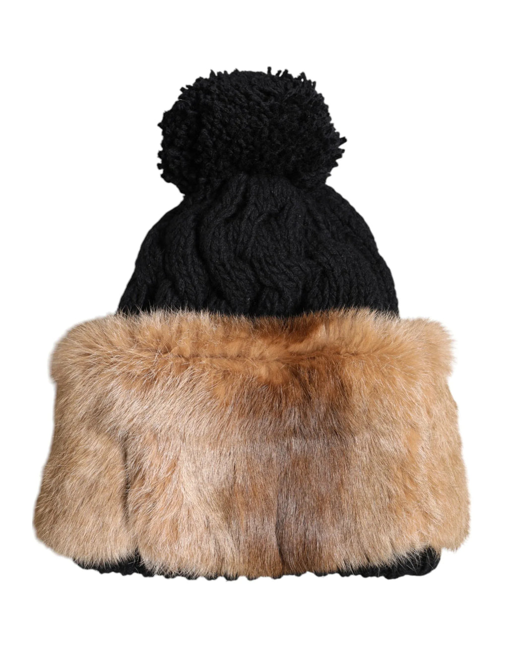 Dolce & Gabbana Black Brown Dyed Rabbit Real Fur Winter Beanie Hat - Zeiniez