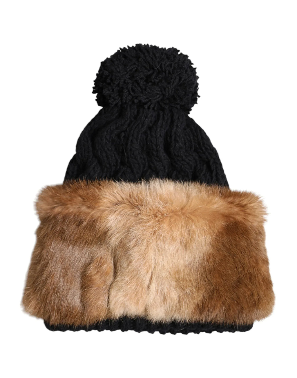 Dolce & Gabbana Black Brown Dyed Rabbit Real Fur Winter Beanie Hat - Zeiniez