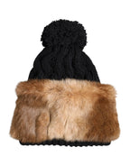 Dolce & Gabbana Black Brown Dyed Rabbit Real Fur Winter Beanie Hat - Zeiniez