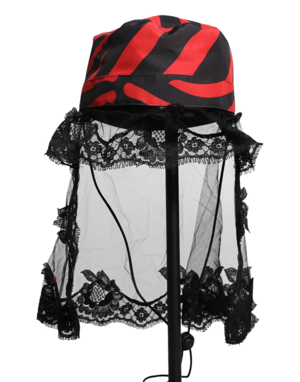 Dolce & Gabbana Black Red Stripes Lace Tulle Bucket Hat - Zeiniez