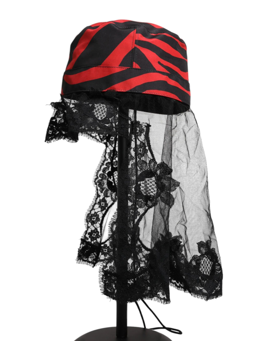 Dolce & Gabbana Black Red Stripes Lace Tulle Bucket Hat - Zeiniez