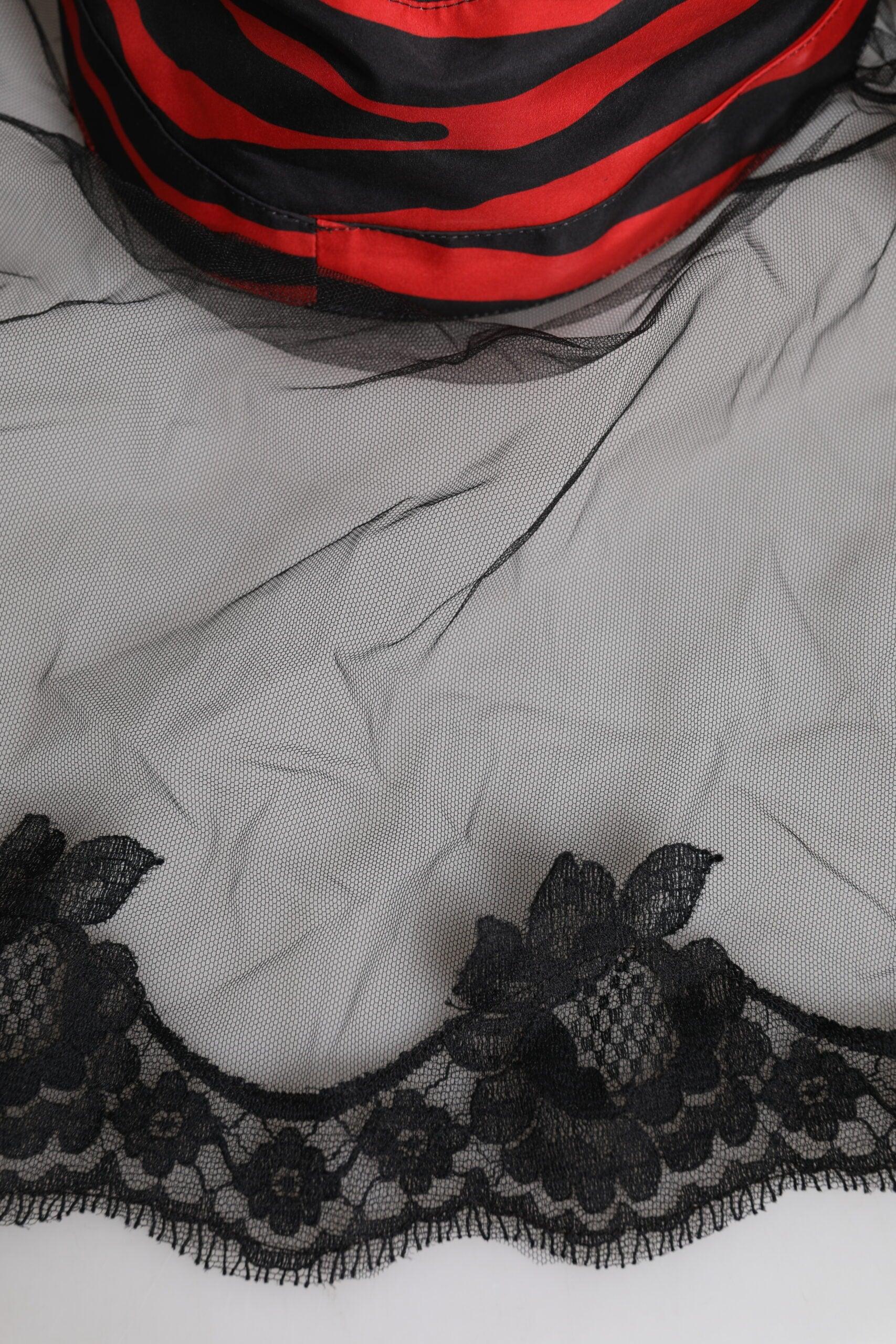 Dolce & Gabbana Black Red Stripes Lace Tulle Bucket Hat - Zeiniez