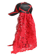 Dolce & Gabbana Red Black Lace Tulle Cotton Baseball Cap - Zeiniez