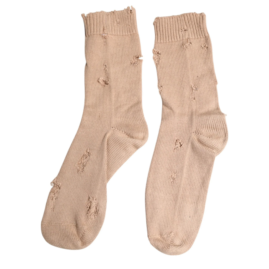 Dolce & Gabbana Beige Solid Stretch Mid Calf Men Socks - Zeiniez