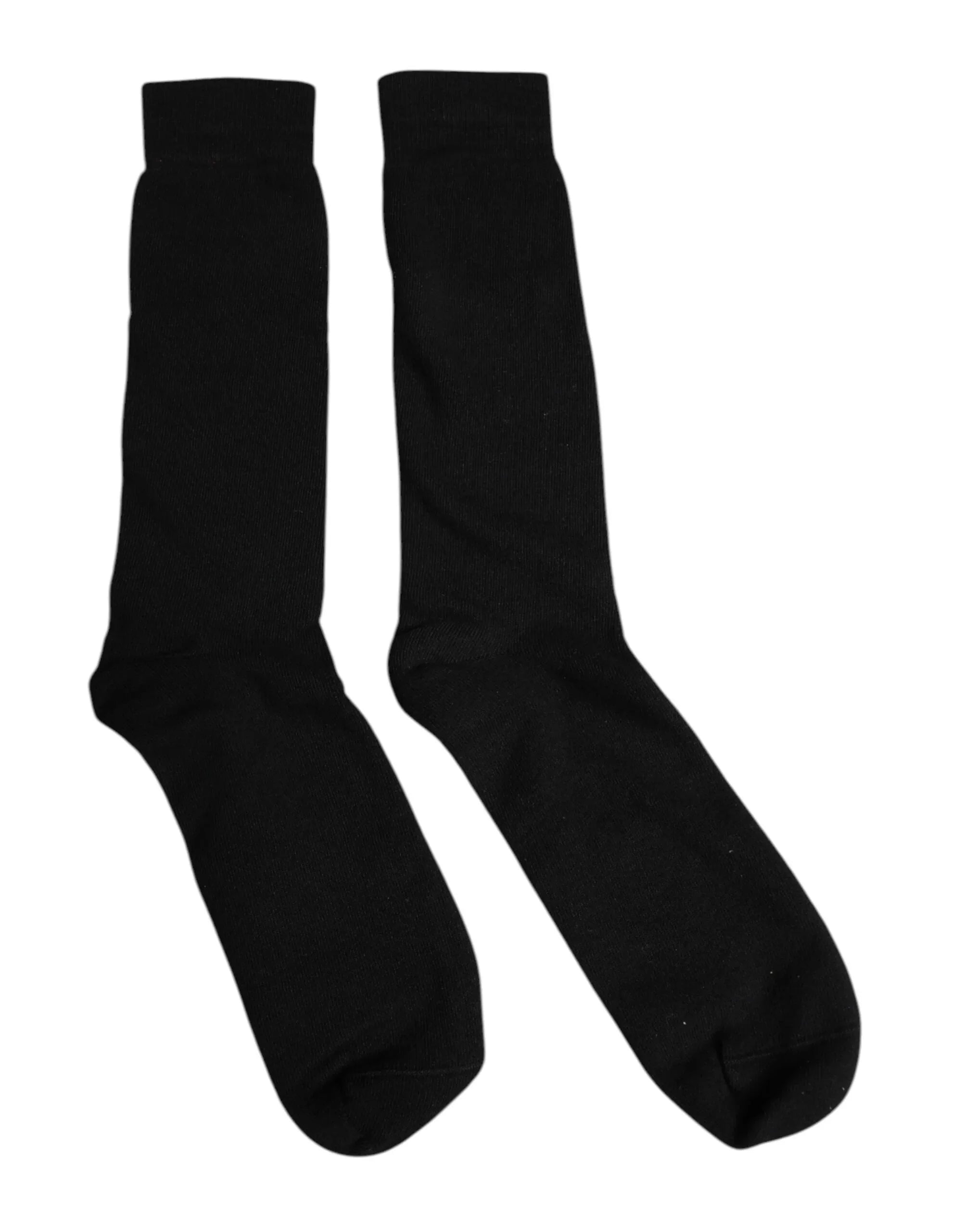 Dolce & Gabbana Black Solid Cotton Mid Calf Men Socks - Zeiniez
