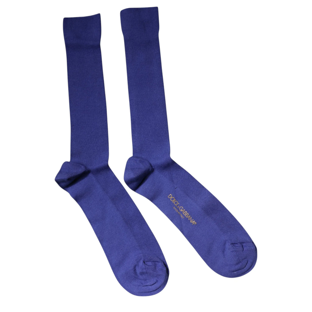 Dolce & Gabbana Purple Cotton Logo Over The Calf Socks - Zeiniez