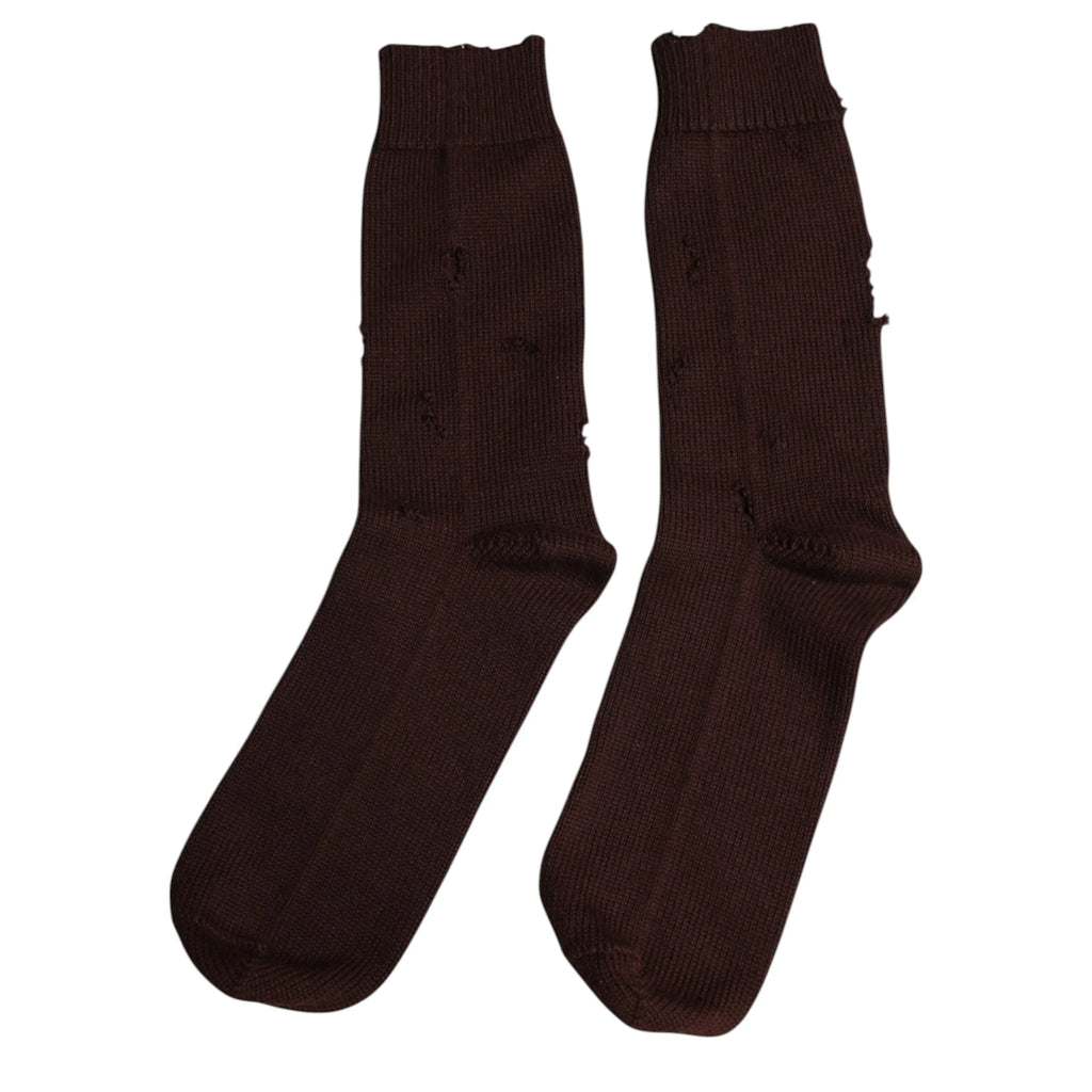 Dolce & Gabbana Brown Solid Cotton Stretch Mid Calf Socks - Zeiniez
