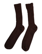 Dolce & Gabbana Brown Cotton Stretch Over The Calf Socks - Zeiniez