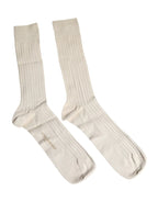 Dolce & Gabbana Beige Cotton Stretch Logo Mid Calf Socks - Zeiniez