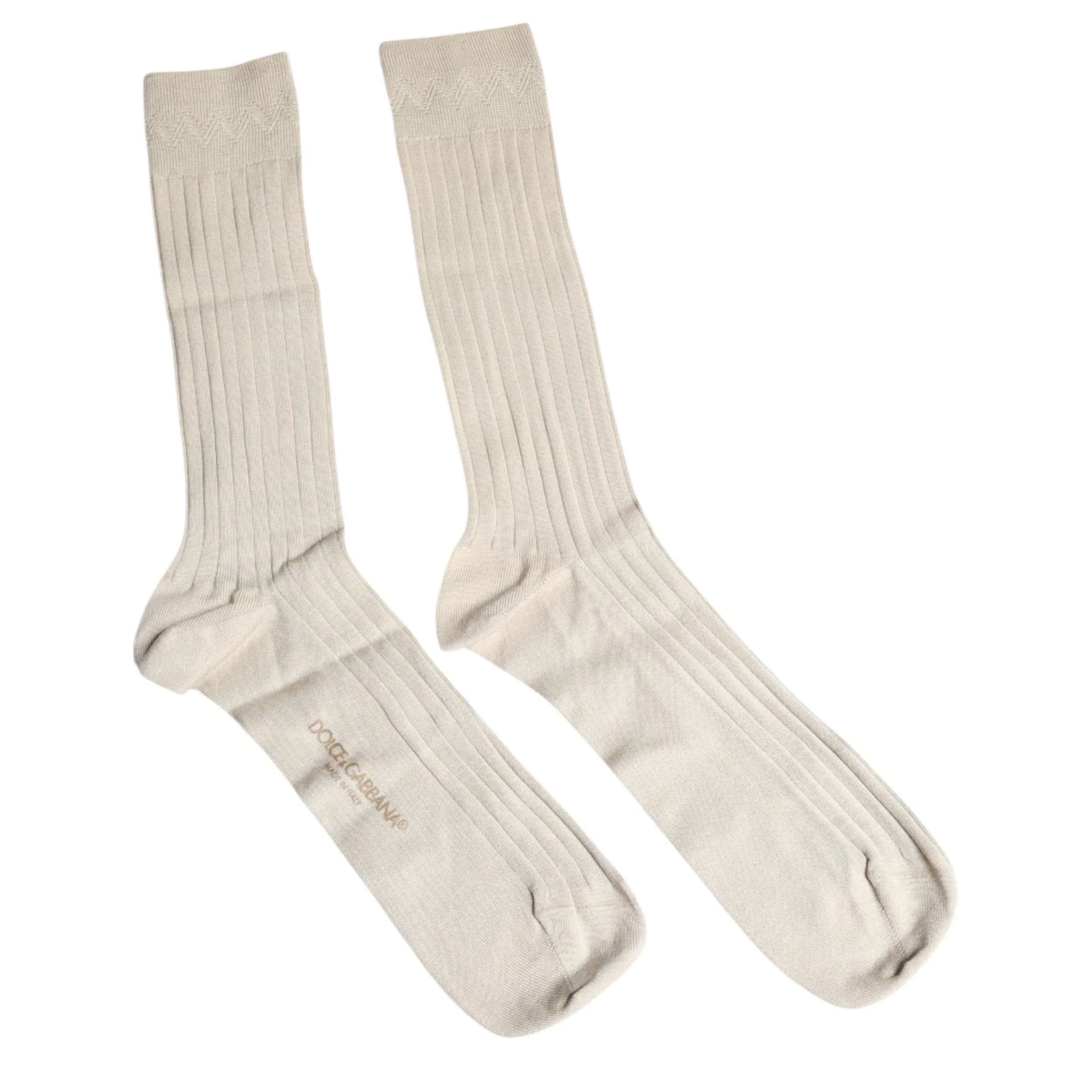 Dolce & Gabbana Beige Cotton Stretch Logo Mid Calf Socks - Zeiniez