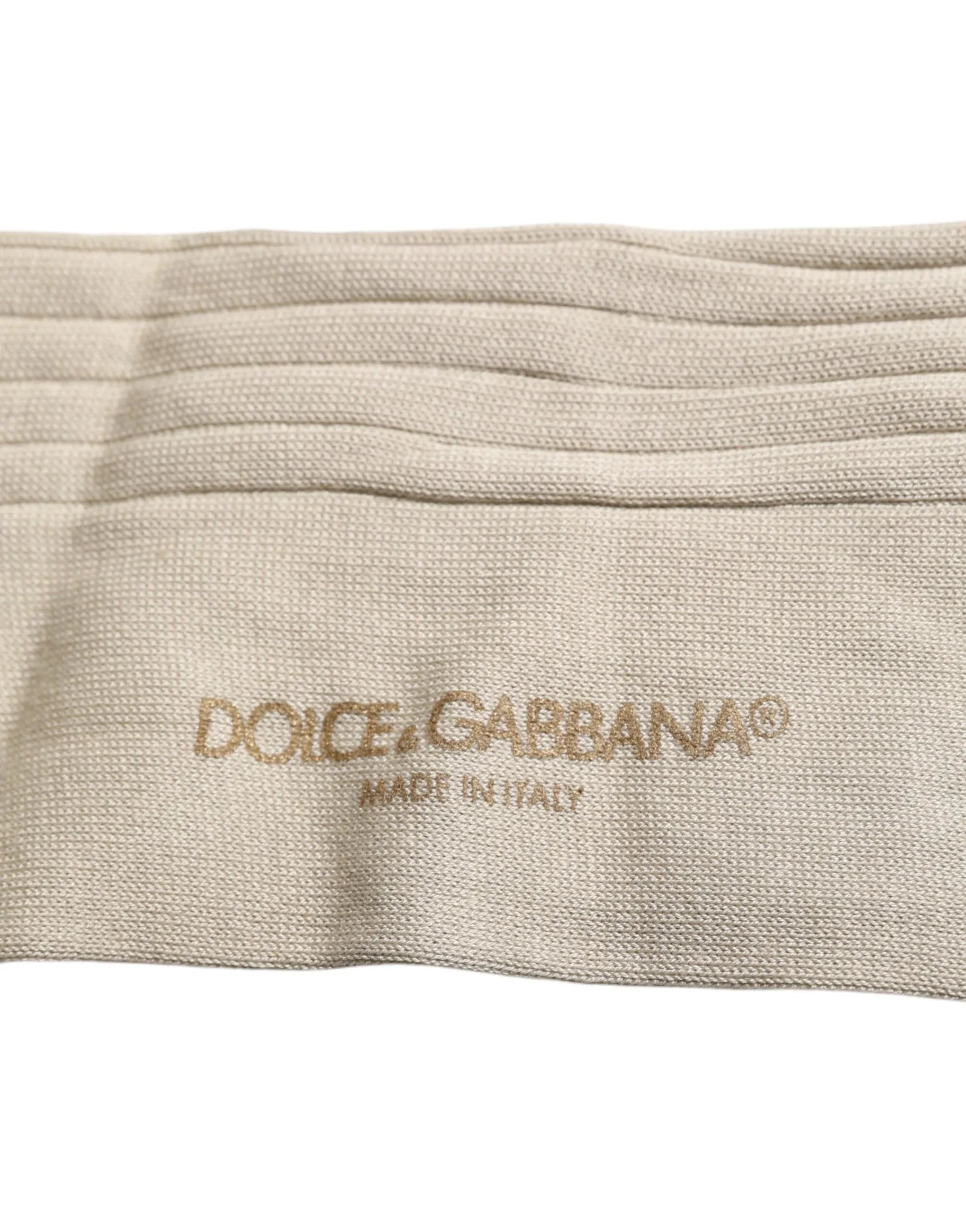 Dolce & Gabbana Beige Cotton Stretch Logo Mid Calf Socks - Zeiniez