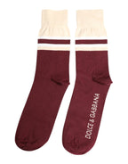 Dolce & Gabbana Burgundy Stretch Logo Print Mid Calf Socks - Zeiniez