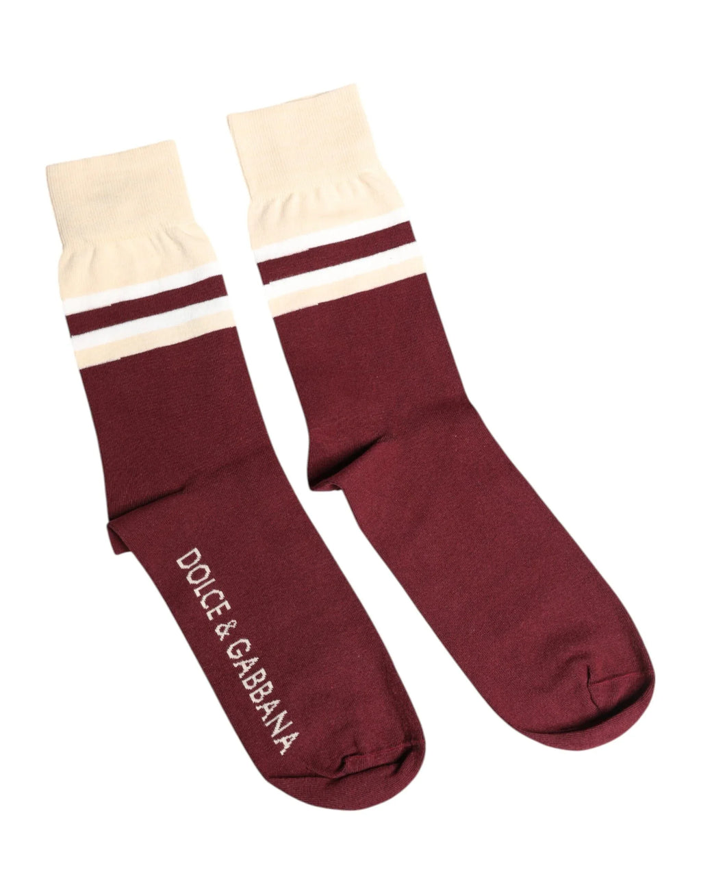 Dolce & Gabbana Burgundy Stretch Logo Print Mid Calf Socks - Zeiniez