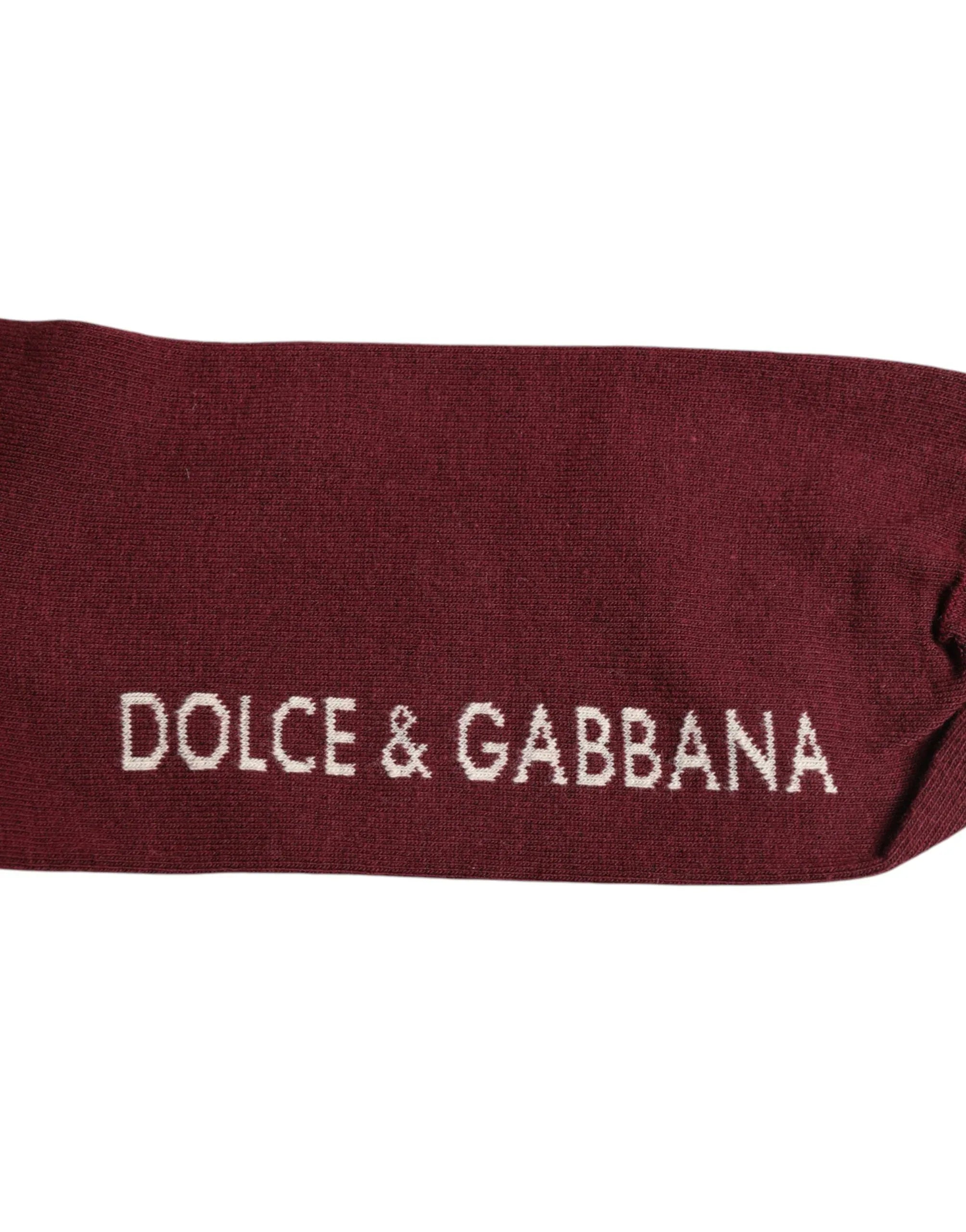Dolce & Gabbana Burgundy Stretch Logo Print Mid Calf Socks - Zeiniez