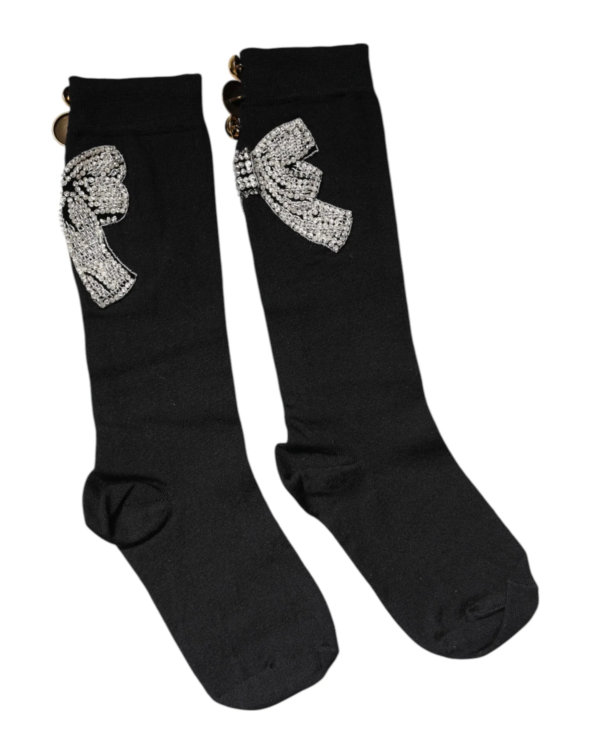 Dolce & Gabbana Black Knit Floral Crystal Embellishment Socks - Zeiniez
