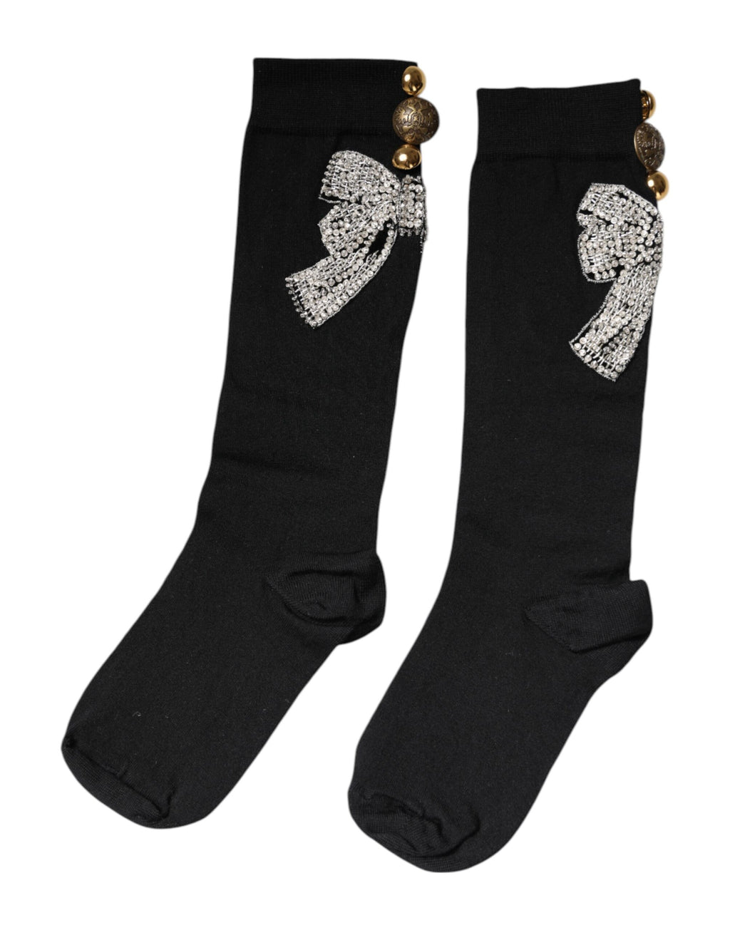 Dolce & Gabbana Black Knit Floral Crystal Embellishment Socks