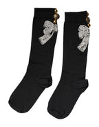 Dolce & Gabbana Black Knit Floral Crystal Embellishment Socks