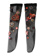 Dolce & Gabbana Black Stretch Carretto Crystal Stockings Socks