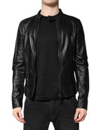 Dolce & Gabbana Black Sheep Leather Biker Full Zip Jacket - Zeiniez