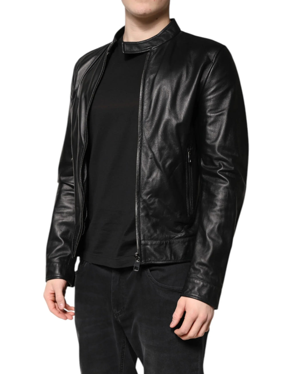 Dolce & Gabbana Black Sheep Leather Biker Full Zip Jacket - Zeiniez