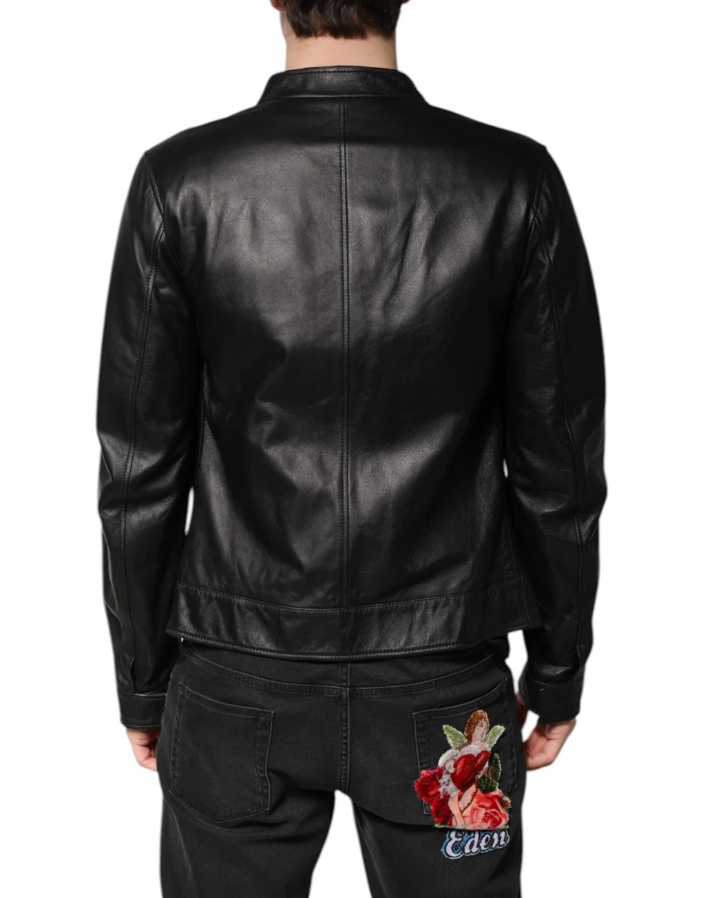 Dolce & Gabbana Black Sheep Leather Biker Full Zip Jacket - Zeiniez
