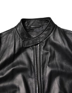 Dolce & Gabbana Black Sheep Leather Biker Full Zip Jacket - Zeiniez