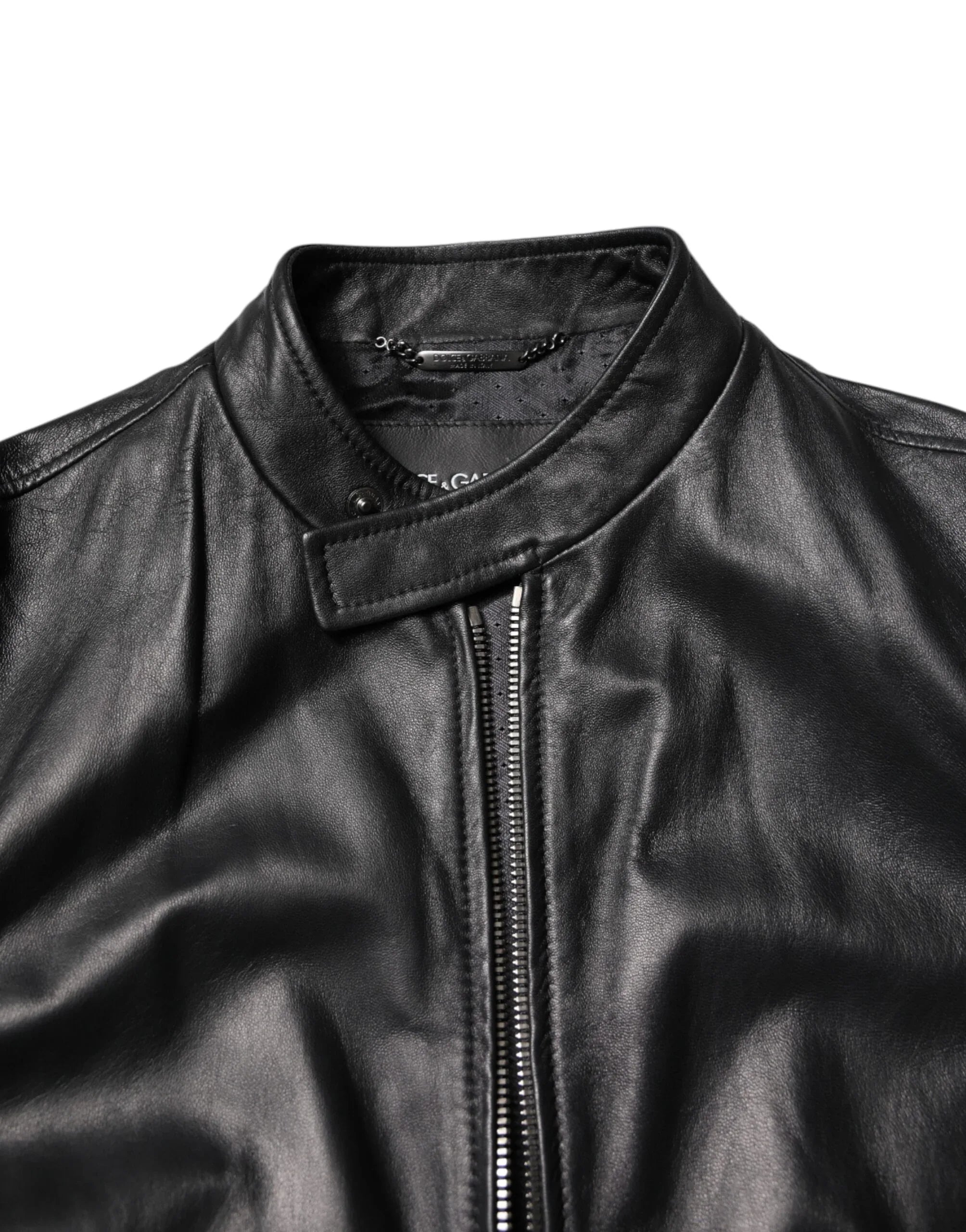 Dolce & Gabbana Black Sheep Leather Biker Full Zip Jacket - Zeiniez