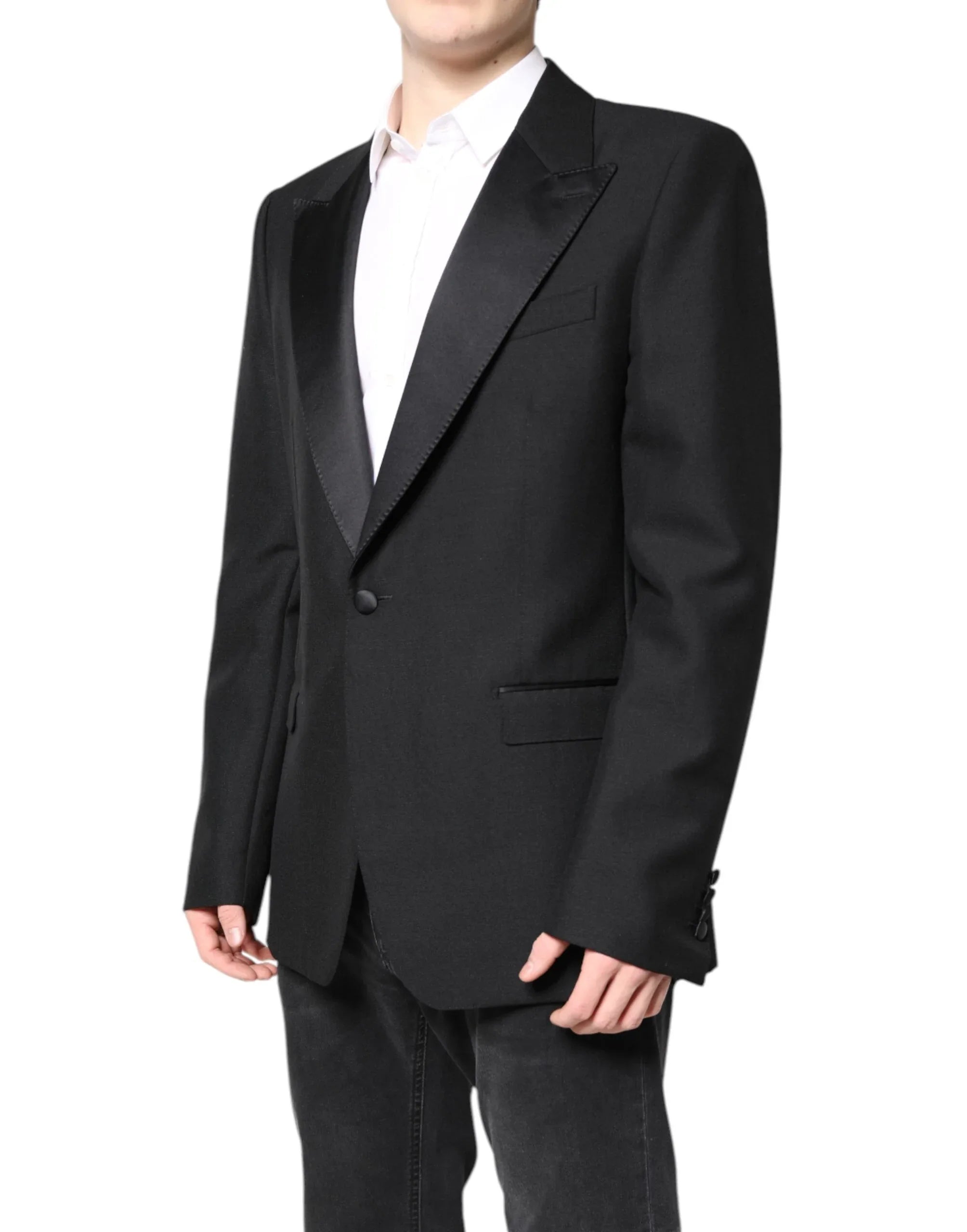 Dolce & Gabbana Black Wool Single Breasted Coat Blazer - Zeiniez