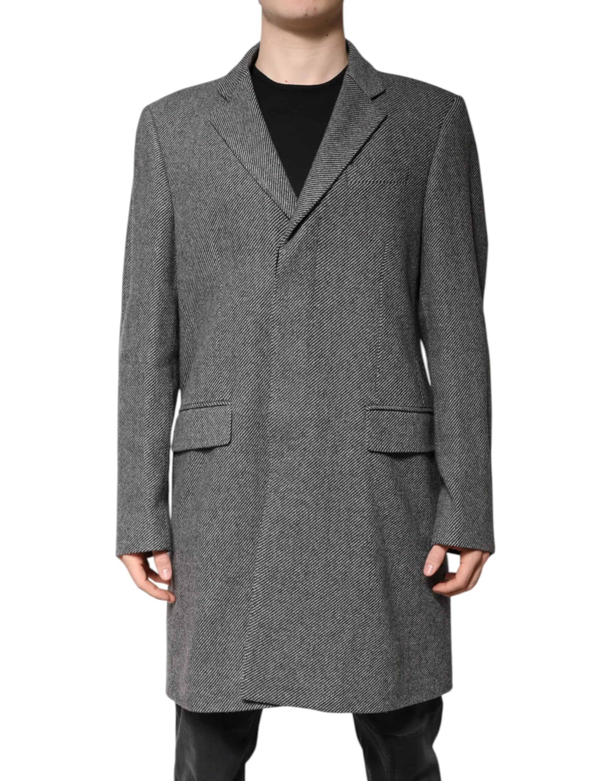 Dolce & Gabbana Gray Wool Single Breasted Trench Coat Jacket - Zeiniez