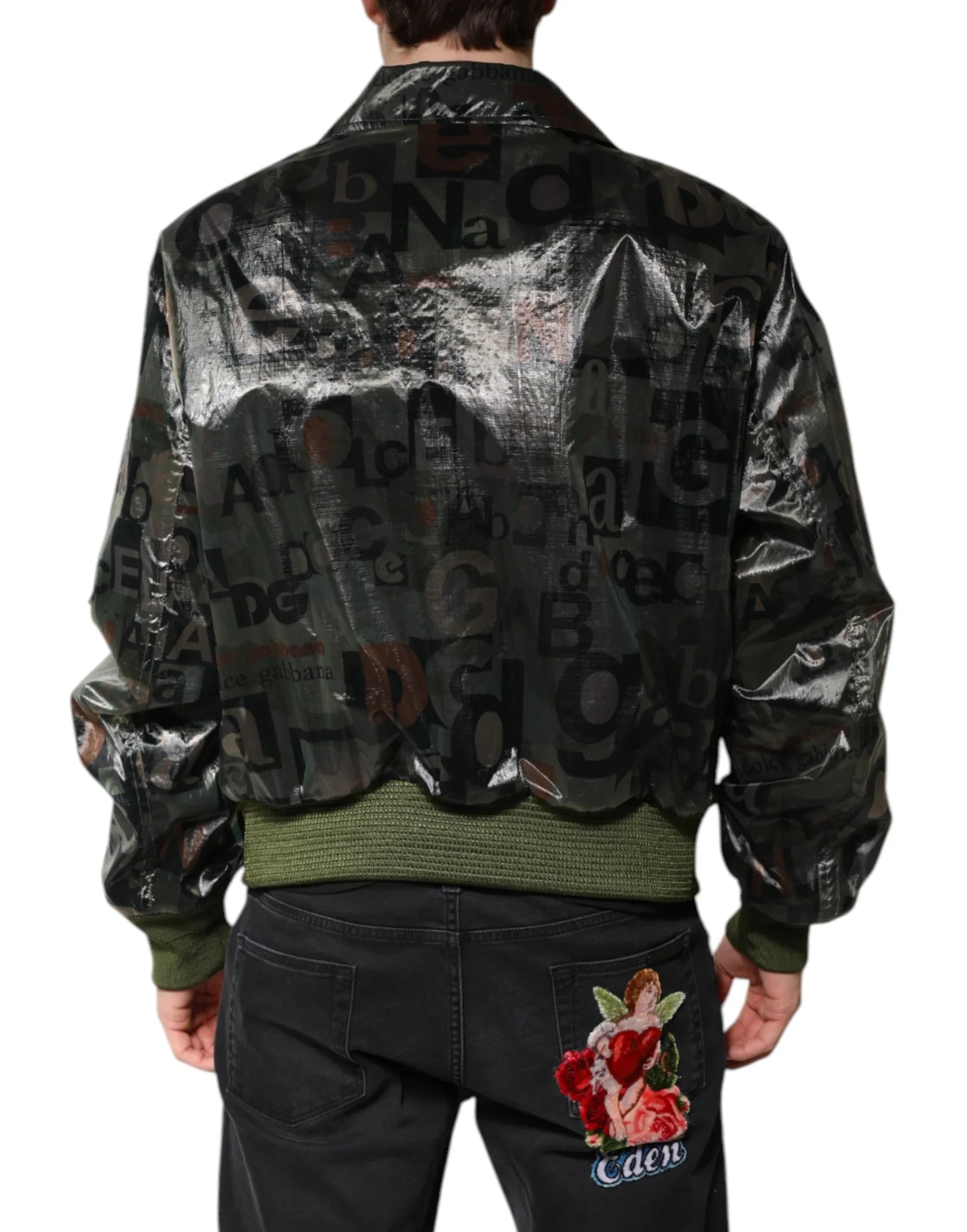Dolce & Gabbana Green DG Logo Print Bomber Full Zip Jacket - Zeiniez