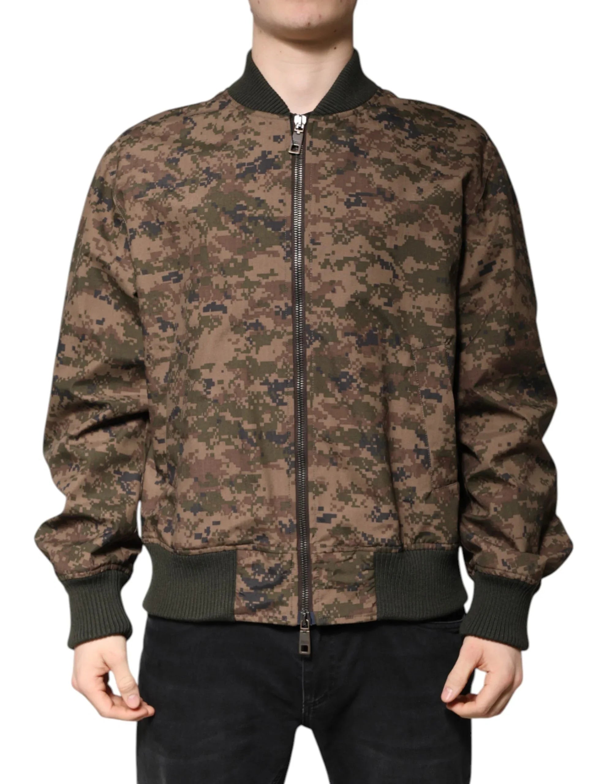Dolce & Gabbana Brown Camouflage Bomber Full Zip Jacket - Zeiniez