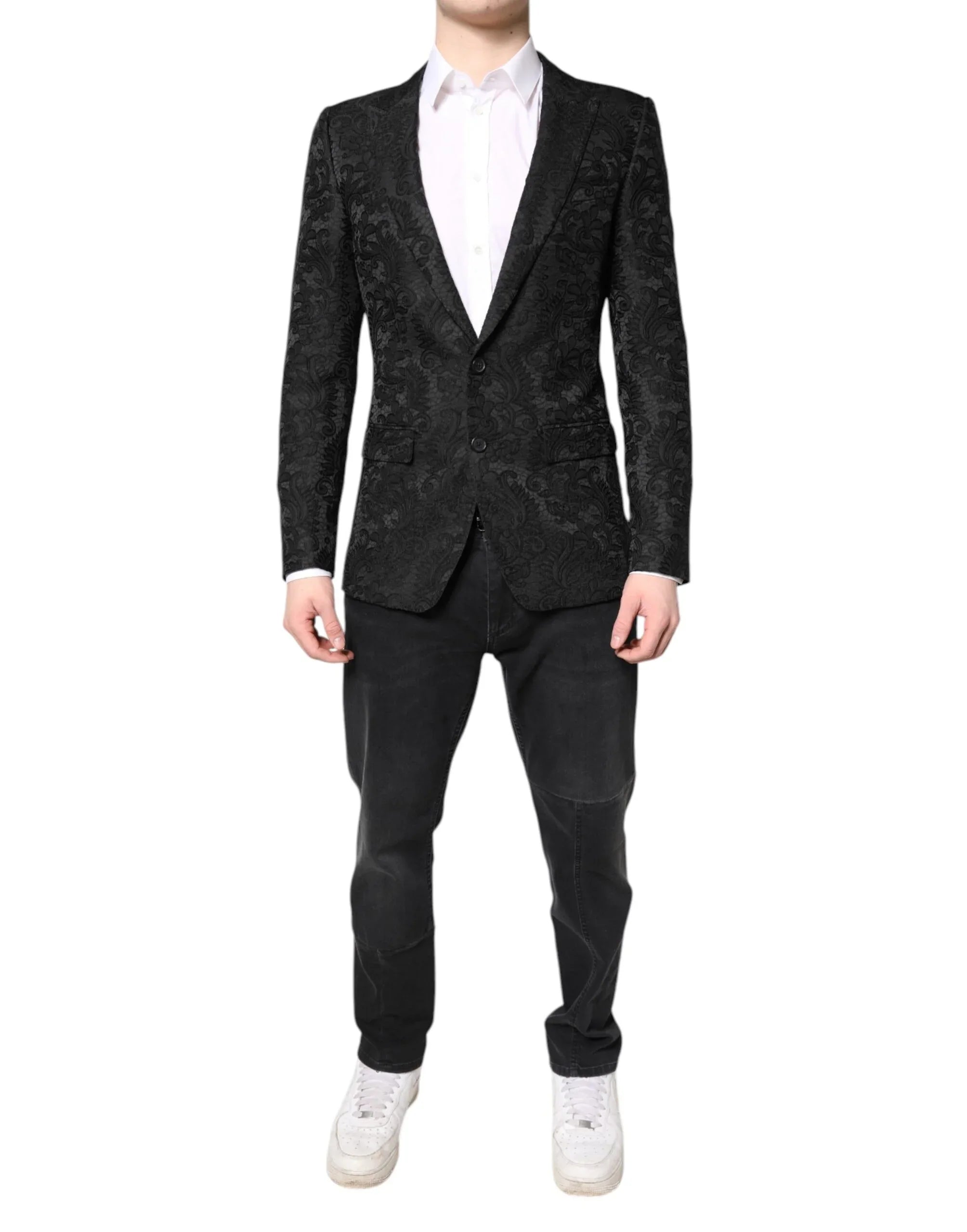 Dolce & Gabbana Black Floral Jacquard Coat Jacket Blazer - Zeiniez