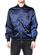 Dolce & Gabbana Blue Nylon DG Crown Full Zip Bomber Jacket - Zeiniez