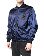 Dolce & Gabbana Blue Nylon DG Crown Full Zip Bomber Jacket - Zeiniez