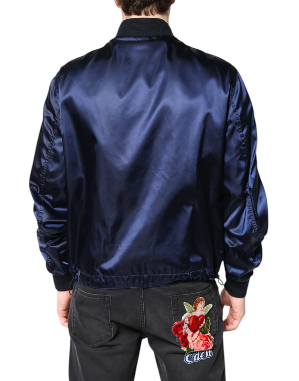 Dolce & Gabbana Blue Nylon DG Crown Full Zip Bomber Jacket - Zeiniez