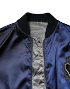 Dolce & Gabbana Blue Nylon DG Crown Full Zip Bomber Jacket - Zeiniez