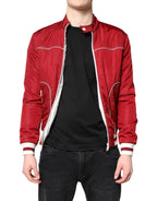 Dolce & Gabbana Red White Nylon Full Zip Men Bomber Jacket - Zeiniez