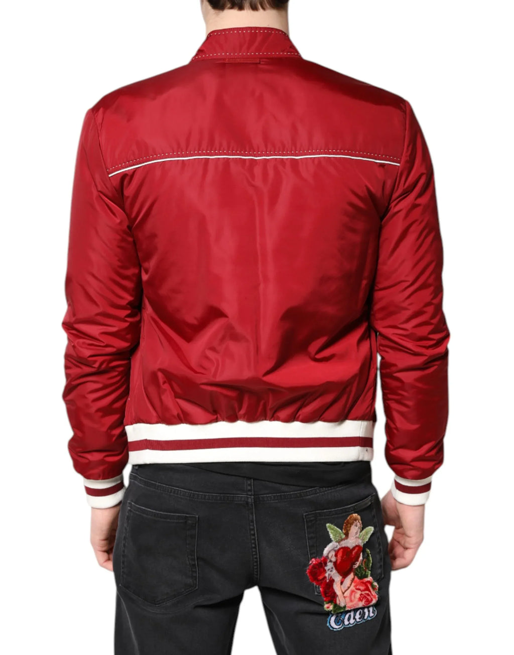 Dolce & Gabbana Red White Nylon Full Zip Men Bomber Jacket - Zeiniez