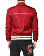 Dolce & Gabbana Red White Nylon Full Zip Men Bomber Jacket - Zeiniez