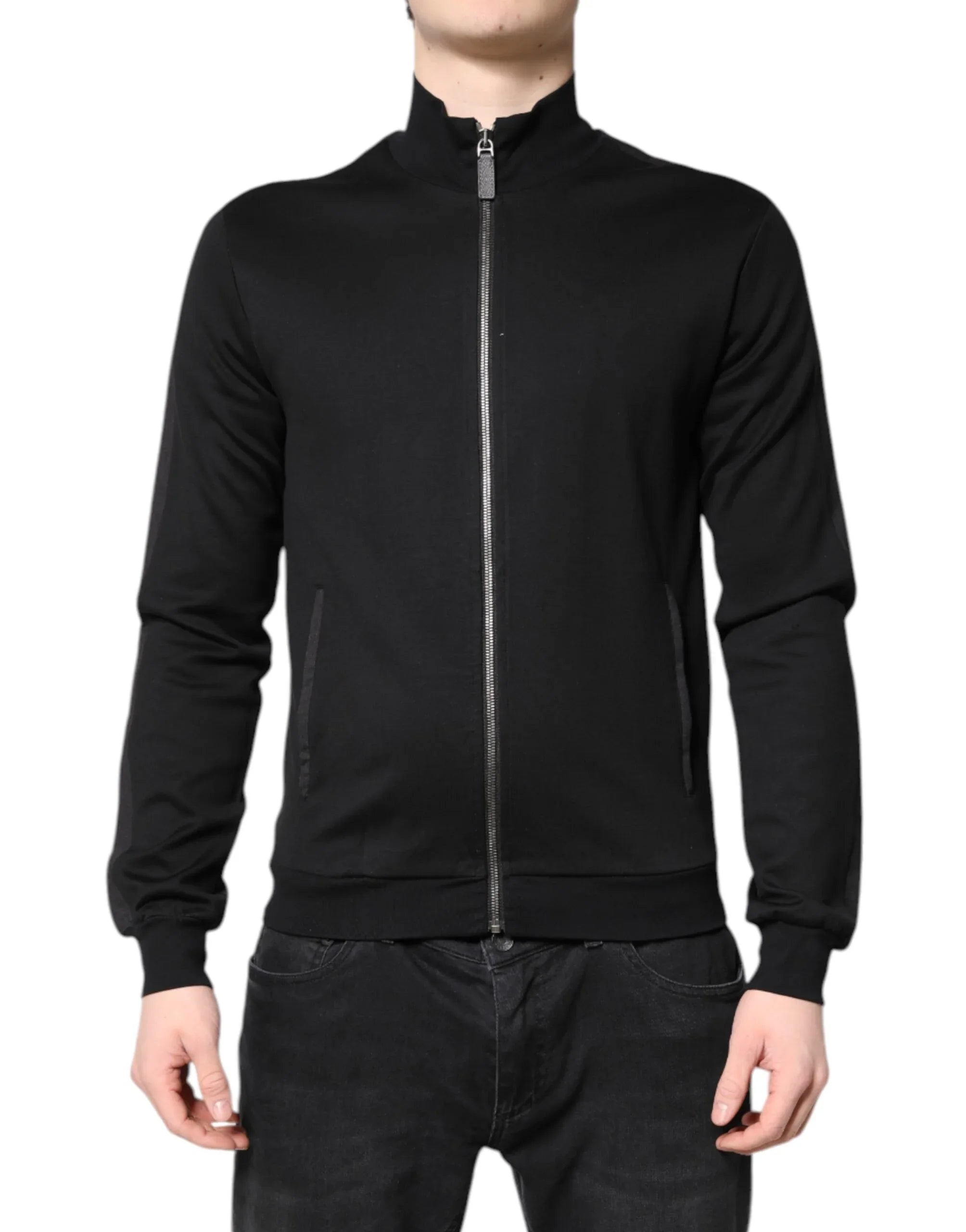 Dolce & Gabbana Black Cotton Logo Full Zip Men Bomber Jacket - Zeiniez